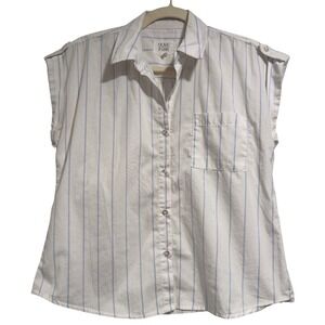 Olive and Oak Blue White Striped Sleeveless Button Down Shirt 3W30469 Womens S